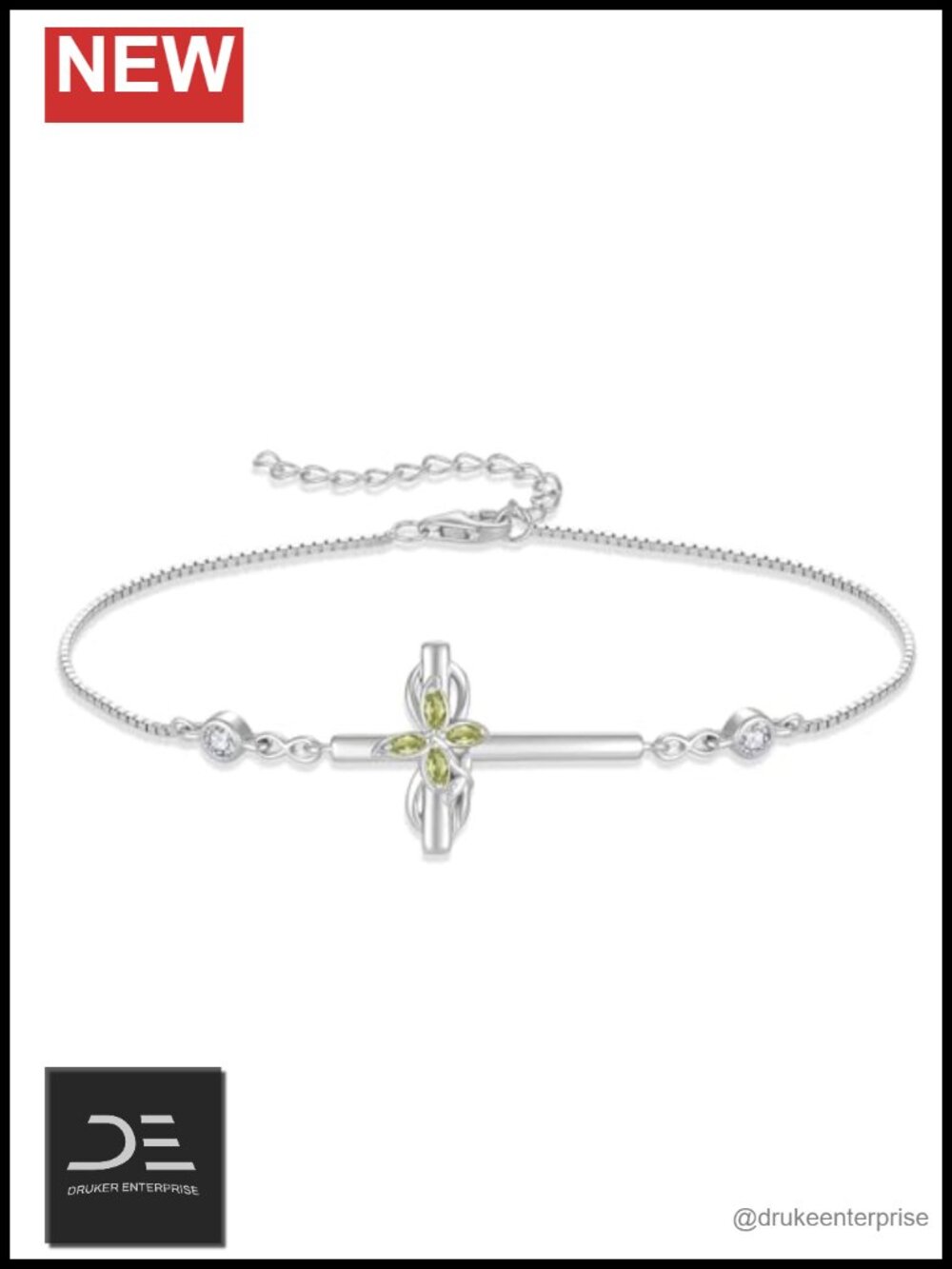 925 Sterling Silver Birthstone Cross Bracelet